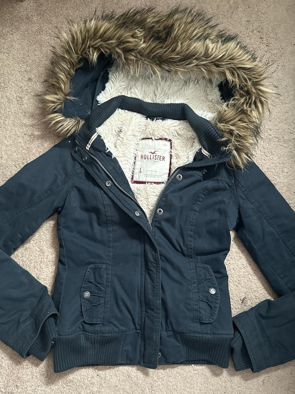Vintage Y2K Hollister Faux Fur Lined Utility Bomber Jacket